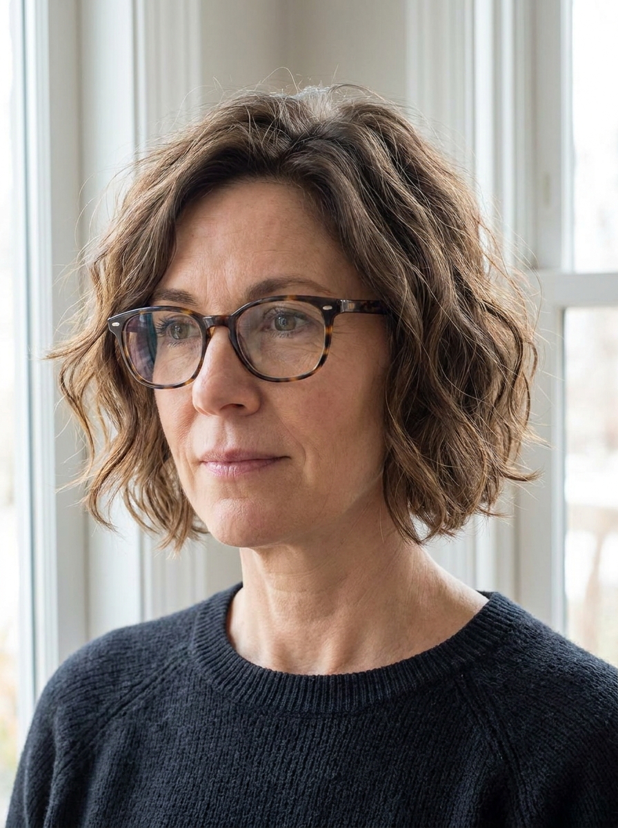 Wavy Bob mit Brille als Kurzhaarfrisuren mit Brille Inspiration 2026